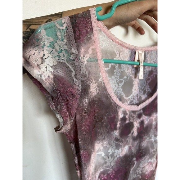 Rue 21 Purple And Pink Lace Top Short Sleeve Size M Fairy Whimsigoth - Picture 7 of 12